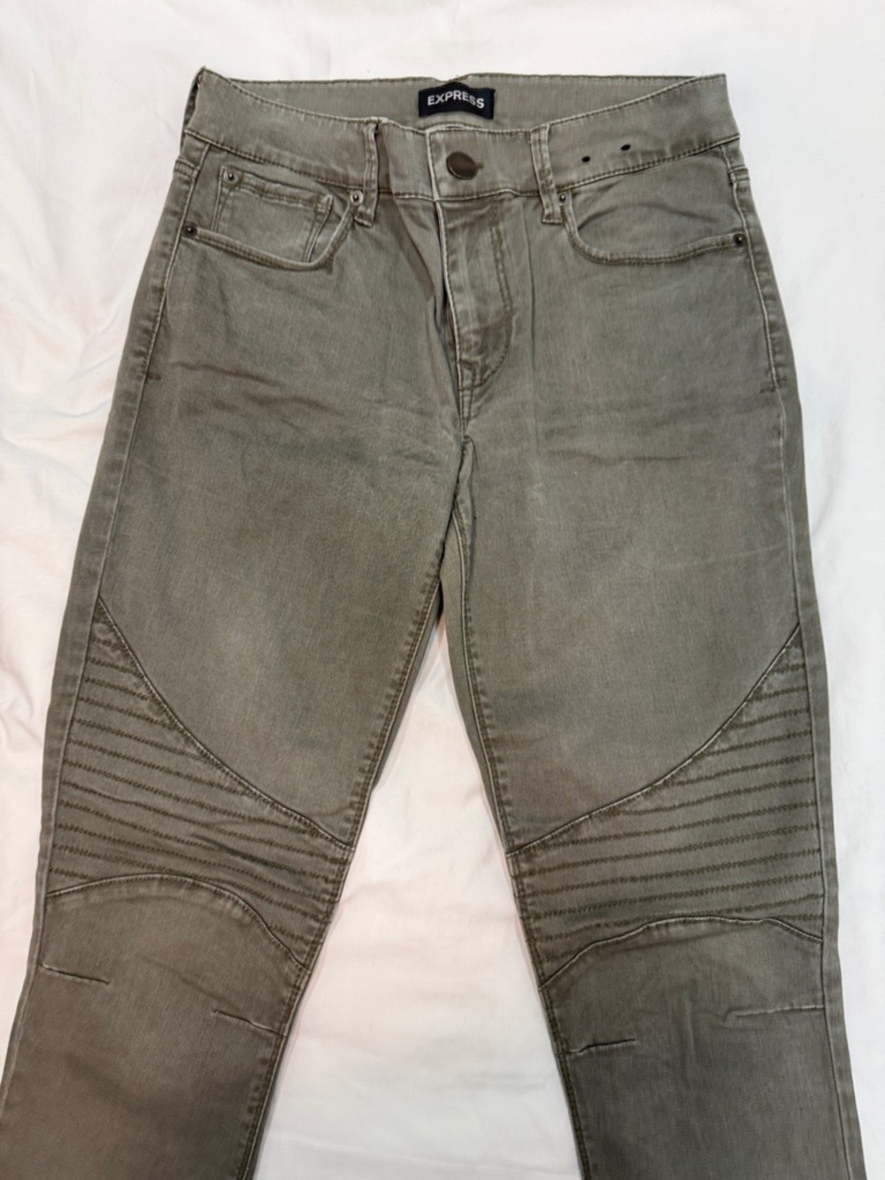 Express Wo Olive Green Moto-Style Jeans